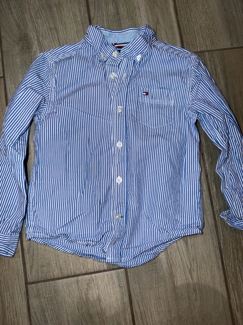 Tommy Hilfiger Light Blue & White Striped Shirt with Logo Trim